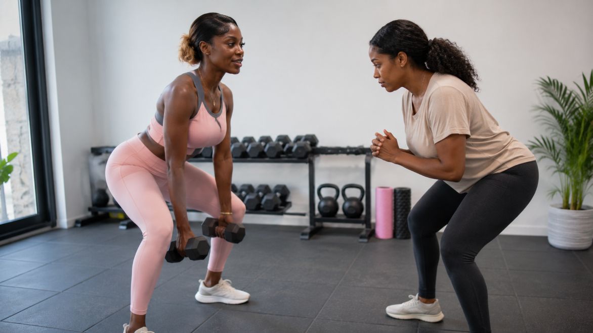 Women doing resistance training in a wellness studio: resistance training and HIIT are the most evidence-backed approaches for losing belly fat in women