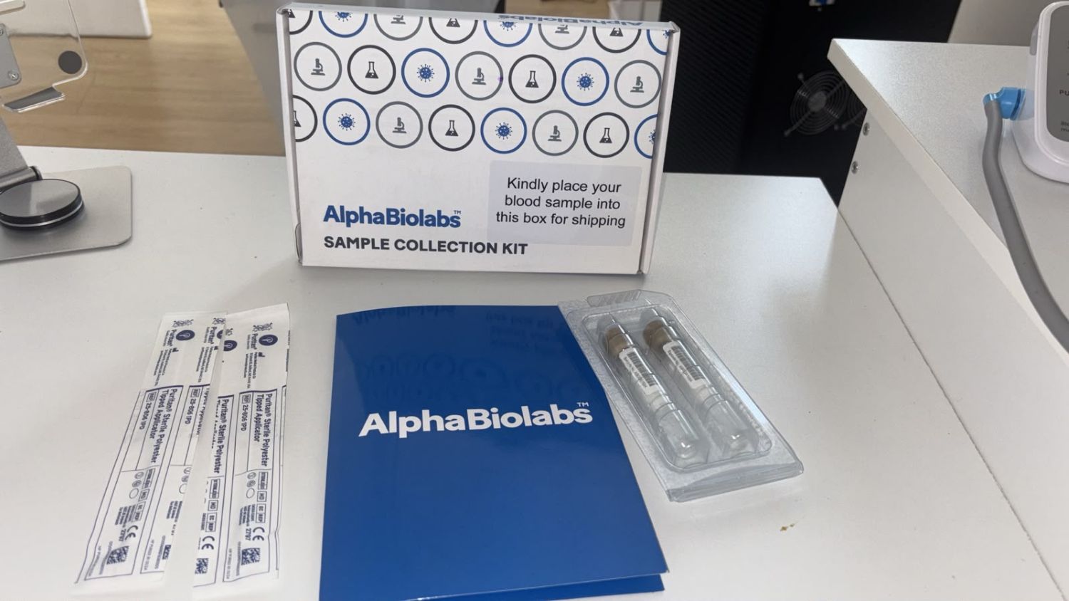 AlphaBiolabs DNA sample collection kit used for DNA testing at J Artistry Clinic in Coventry