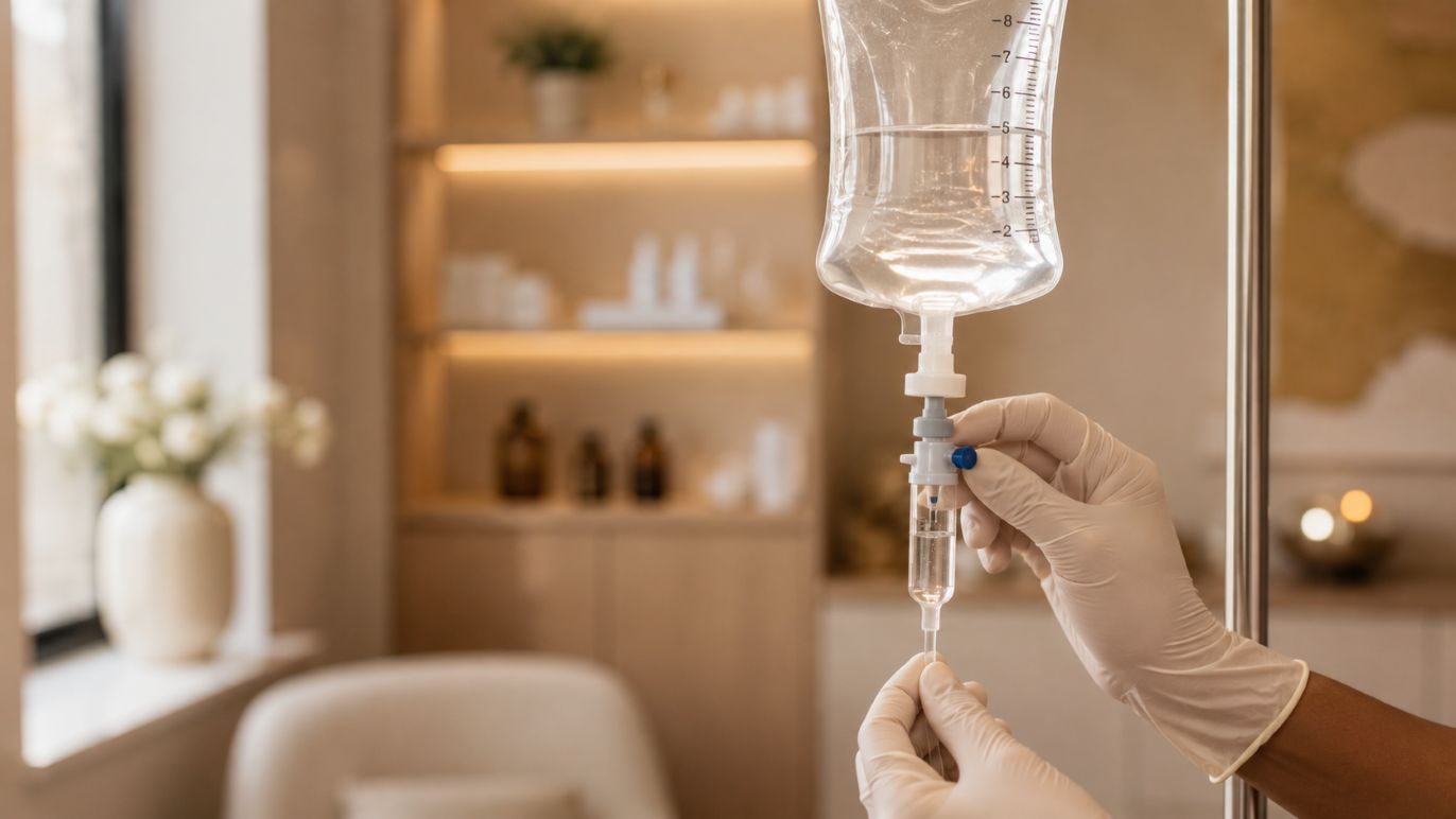 IV vitamin drip in progress at J Artistry Clinic, Coventry, medical-grade formulas, clinical oversight, 30 to 60 minute sessions