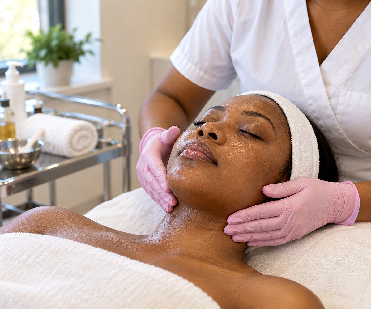 Facial lymphatic drainage massage being performed at J Artistry Clinic in Coventry