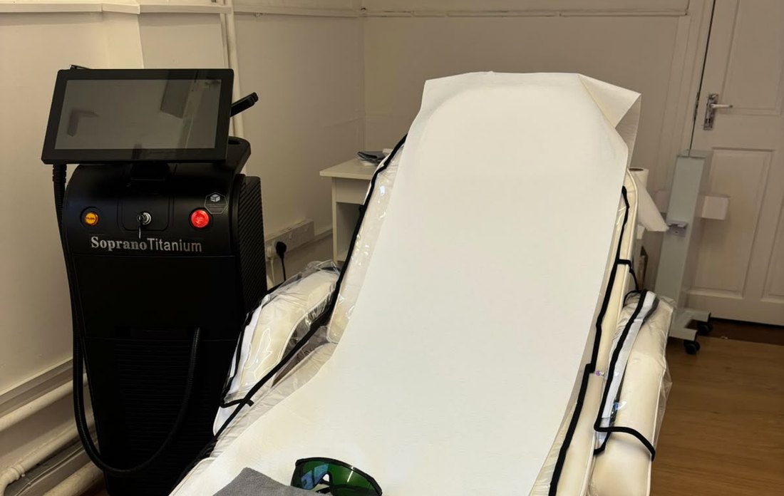 Soprano Titanium laser hair removal room at J Artistry Clinic in Coventry